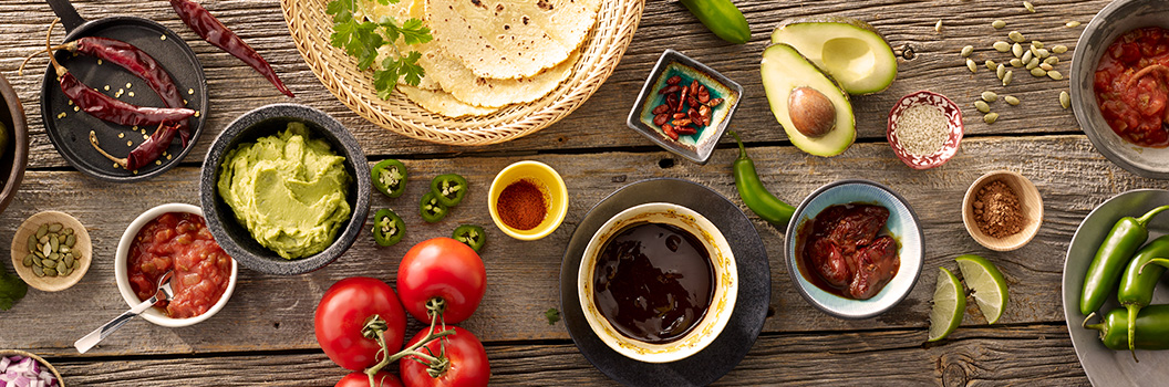 A variety of ingredients spread across a tabletop